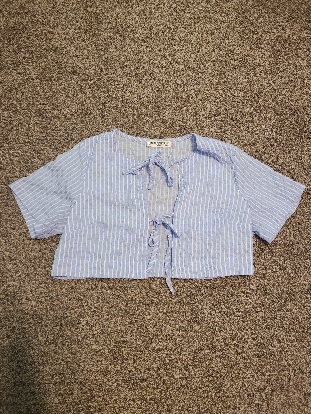 Princess Polly Blue And White Stripe Top With Front Ties Size 4